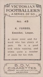 1933 Godfrey Phillips B.D.V. Victorian Footballers (A Series of 50) #45 Keith Forbes Back